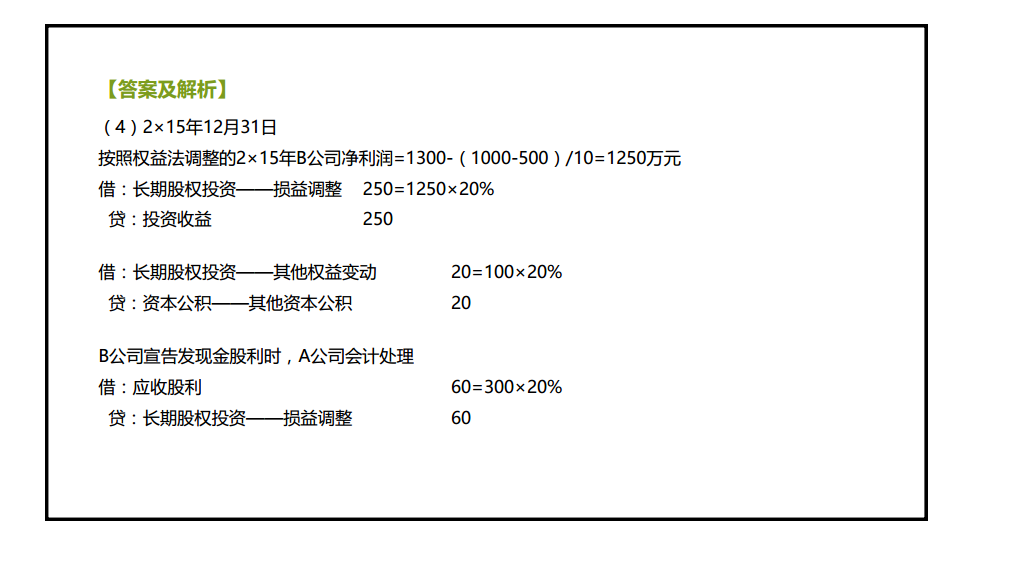 权益法核算分录