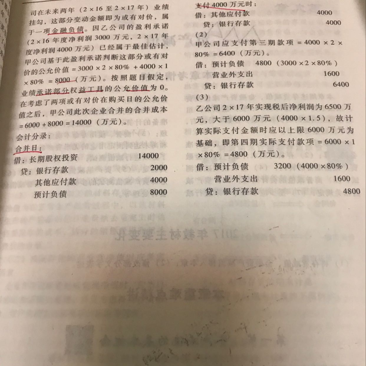 编制支付款项及购买日支付款项