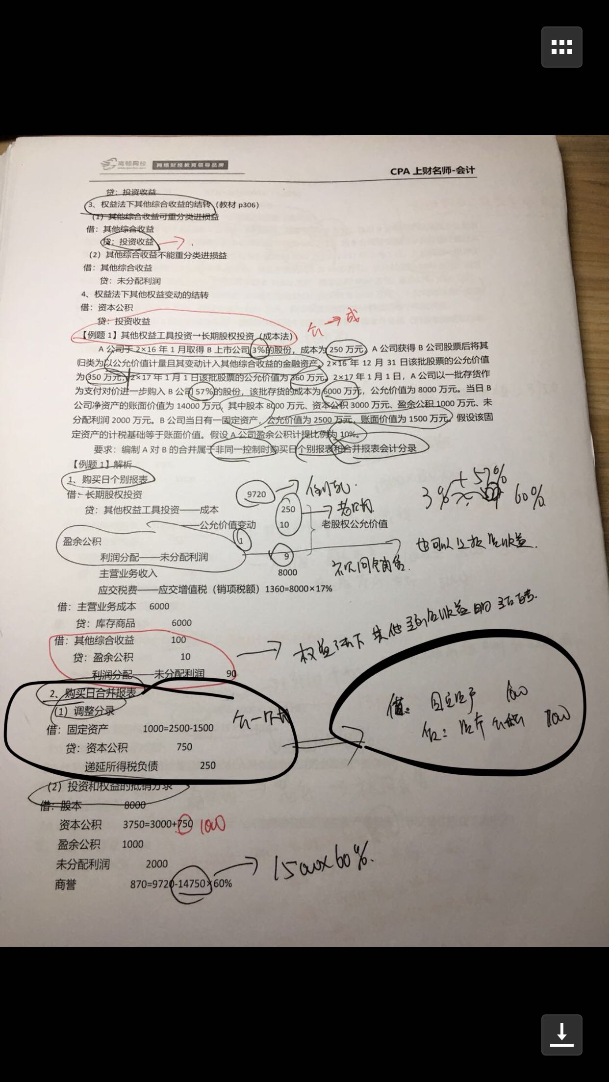 合并报表中调整分录